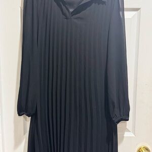 Nine West Black Chiffon Pleated Tunic Dress Pleated Bishop Sleeves - Size S